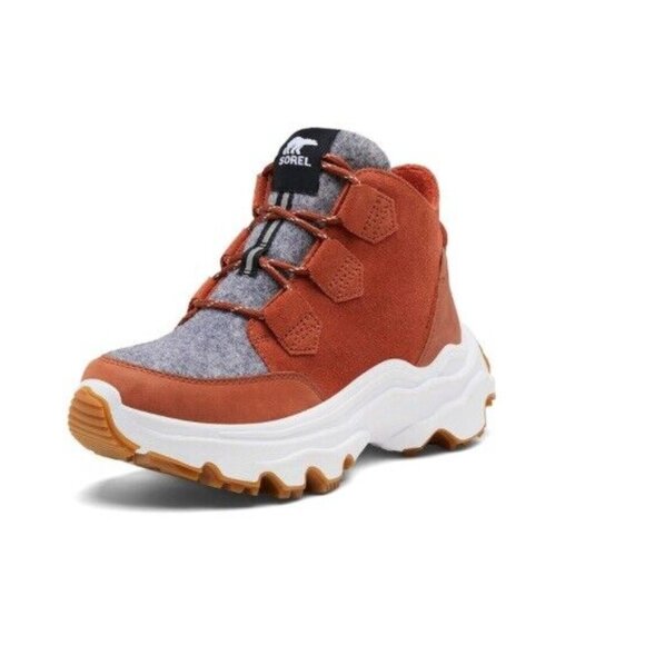 NWT Sorel Kinetic Breakthru Caribou Warp Red Chalk Women Leather Sneakers Sz 7.5